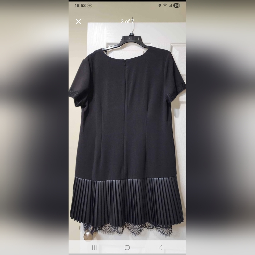 Karl Lagerfeld Flapper Style, Black Lace & Faux Leather Trim Dress - Picture 3 of 7